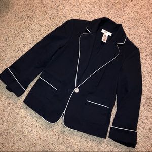 Isaac Mizrahi Navy and White Button Blazer